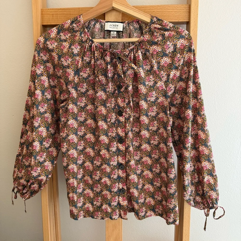 J. Crew Collection Tie-Sleeve Button-Front Top in Ratti Prism Floral - Picture 6 of 17